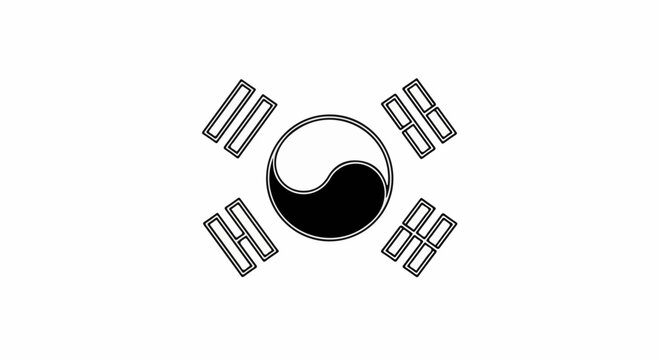 Stylized black and white emblem featuring a central yin-yang symbol surrounded by trigrams