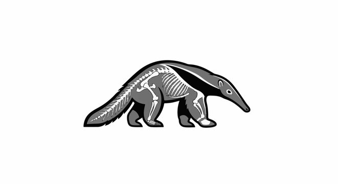 Stylized anteater profile with visible skeletal structure, monochromatic