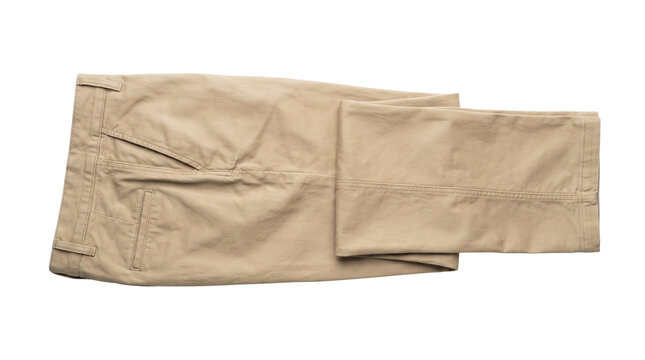 Folded Khaki Chino Pants Isolated on Transparent Background, Png.
