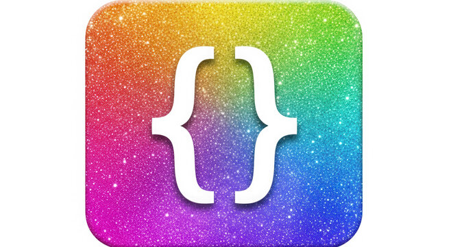 A colorful icon with a curly bracket symbol isolated on transparent background