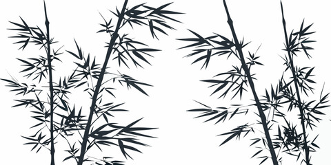 Elegant black silhouettes of bamboo stalks against a white background © Dipu