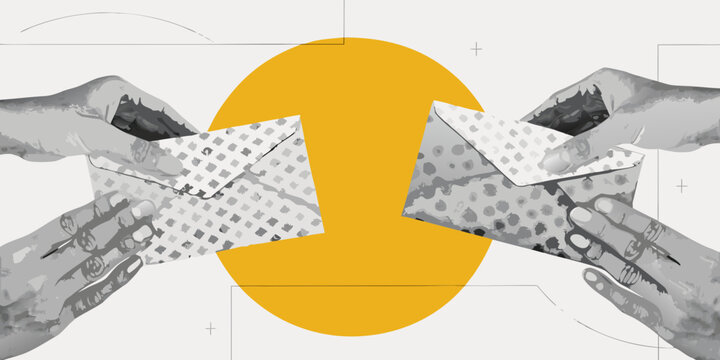 Hands tearing a patterned paper against a vibrant yellow oval background