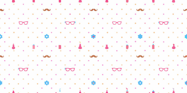 A playful pattern featuring mustaches glasses and colorful party decorations