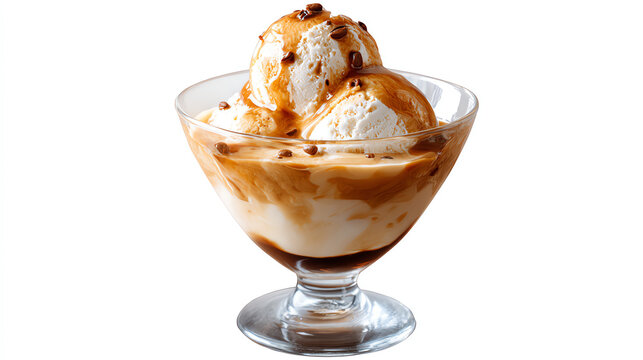 Delicious ice cream sundae with rich caramel topped with nuts, perfect for dessert lovers and warm days.