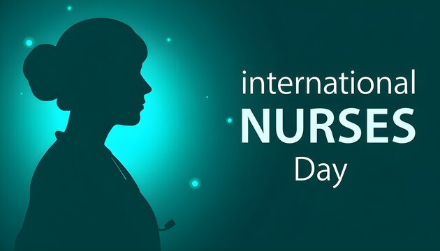 A silhouette of a nurse celebrating International Nurses Day with a teal background