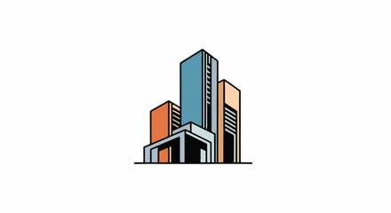 Fototapeta premium Stylized illustration of colorful, geometric skyscrapers against a white background