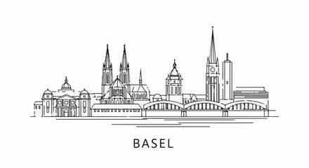 Naklejka premium Stylized ink drawing of a cityscape with prominent church spires and a bridge