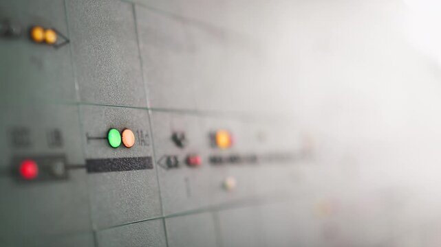 Glowing Traffic lights of an underground train dispatcher station railway