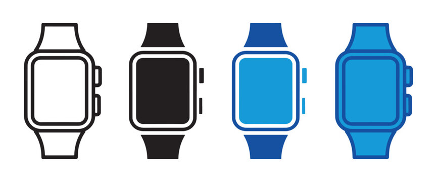 Smartwatch icon set wearable technology and digital watch symbols in outline and solid style vector illustration collection