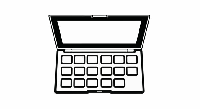 Stylized line art illustration of an open laptop with a blank screen and keyboard