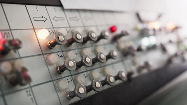 Buttons of a railway station train dispatcher control 