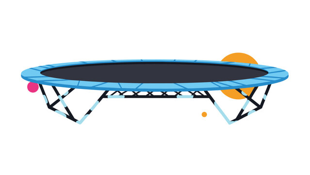 Large round blue trampoline for backyard fun features a sturdy black mat and frame with colorful floating spheres around it.