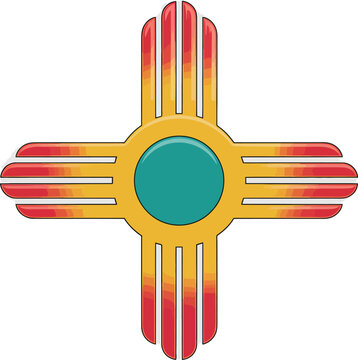 Zia Sonne symbol, Zia Pueblo New Mexico sacred geometric sun design, traditional Native American emblem representing four directions seasons and life cycles, 