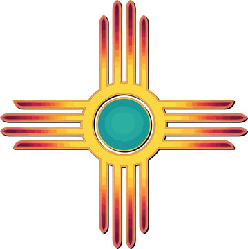 Zia Sonne symbol, Zia Pueblo New Mexico sacred geometric sun design, traditional Native American emblem representing four directions seasons and life cycles, 