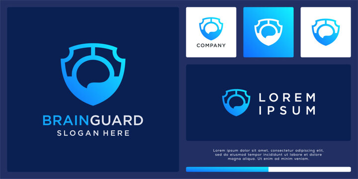 Brain guard logo design template with shield