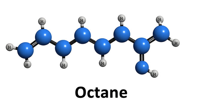 Molecular structure illustration of octane with carbon and hydrogen atoms represented