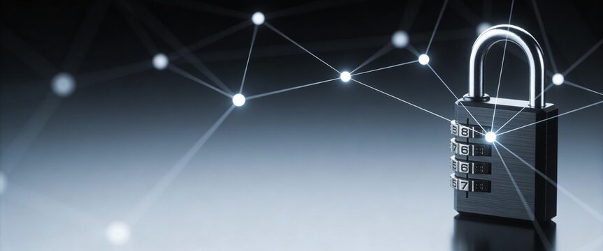 Digital health lock with connected nodes for secure patient portal UI background