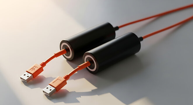 Close-up view of two orange ceramic capacitor components with wire leads