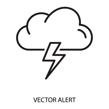 Line art icon of a cloud with a lightning bolt white background electrical dis