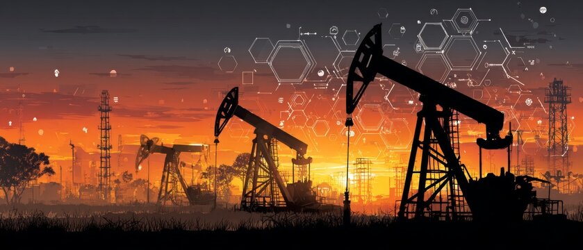 Exploring the intricate web of fossil fuels and economic challenges. Social media users. A detailed exploration of oilfields: intricate machinery and global impact. Digital networking avatars.