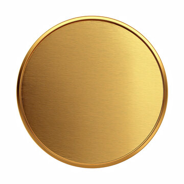 Realistic plain gold medal round metallic surface isolated on transparent background