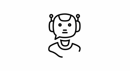Fototapeta premium Stylized line art of a robot head with antennae and speech bubble