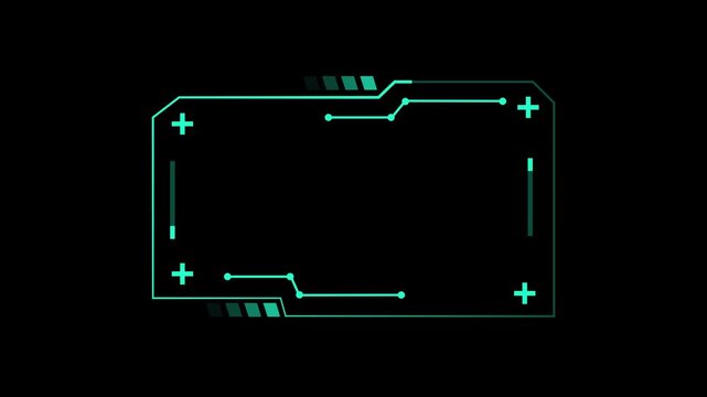 Futuristic neon HUD frame display animation isolated on black background