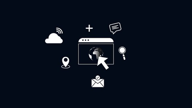 Digital marketing strategy icon animation isolated on black background
