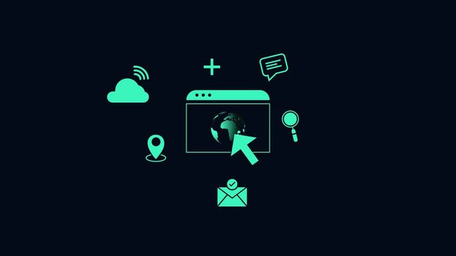 Digital marketing online communication icon animation isolated on black background