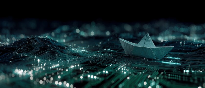 Stormy seas, unyielding hearts: chronicles of migration. Ai concept. A fragile boat in stormy waters: the journey of cuban migration. Cognitive computing. Ai development.
