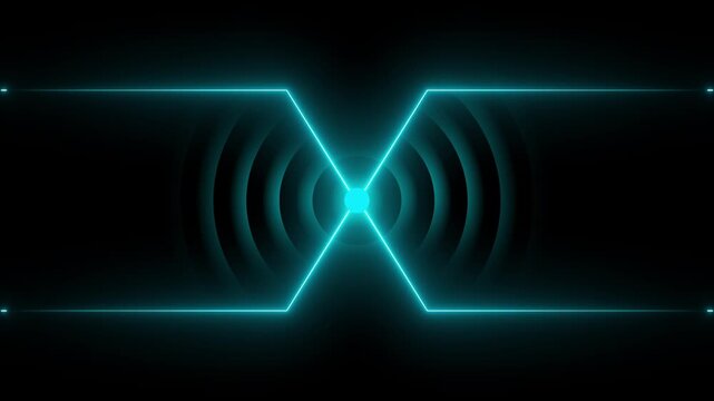 Glowing line tower signal waves animation isolated on black background