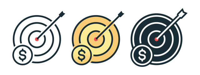 Financial Target Icon with Dart and Money Symbol. Investment Success and Profit Achievement. Vector Illustration © YoGinta