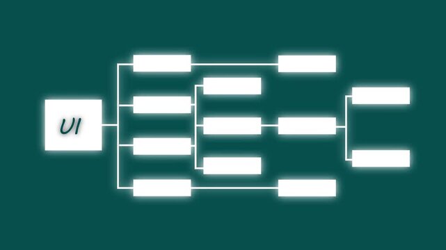 Digital bracket diagram with UI initials and glowing white boxes on a teal background tournament competition