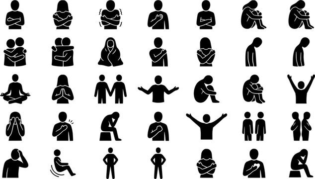 Diverse simple stick figure illustrations depicting various emot

