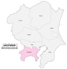 Fototapeta premium [日本地図] 関東地方の神奈川県の都県名入り位置地図 (英語)