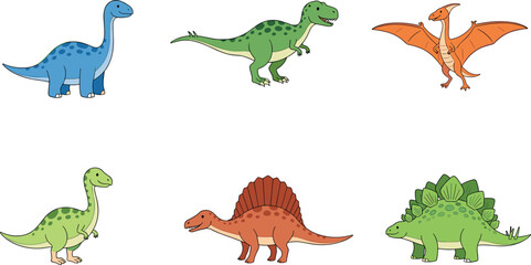 Cute Dinosaur Characters Vector Set with Various Prehistoric Animals, Cartoon Dino Collection for Kids Education, Jurassic Theme, and Fun Illustration Design. © MstSuborna
