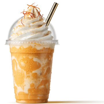 premium exotic saffron milkshake in disposable clear cup