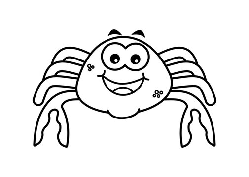 Black and white smiling crab for coloring on white background - vector