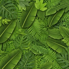 Fototapeta premium Lush tropical foliage wallpaper with dense green leaf patterns and vibrant textures
