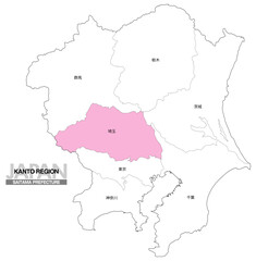 Obraz premium [日本地図] 関東地方の埼玉県の都県名入り位置地図 