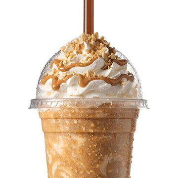 thick creamy peanut butter milkshake in disposable cup