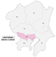 Fototapeta premium [日本地図] 関東地方の東京都の都県名入り位置地図