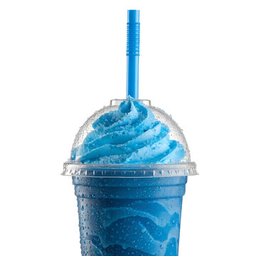 vibrant electric blue raspberry milkshake in disposable cup
