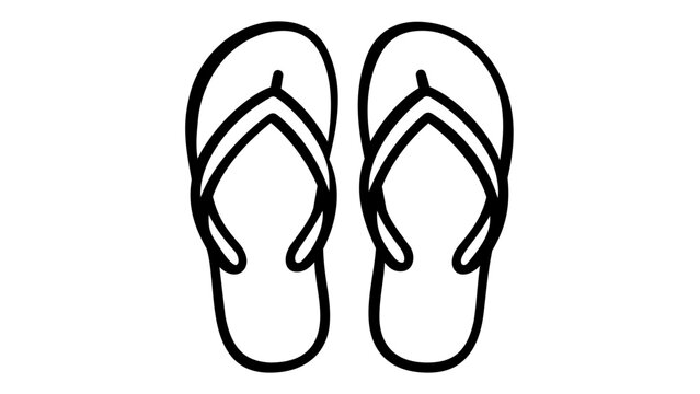 Minimalist black and white vector icon illustration of a pair of summer flip-flops or thong sandals, featuring clean line art design for beach, vacation, travel, and footwear fashion concepts.