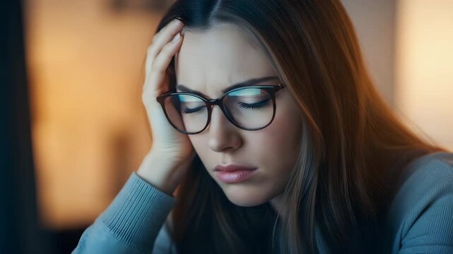 Close-up of stressed woman with hand on forehead