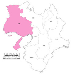 Obraz premium [日本地図] 関西地方 兵庫県の府県名入り位置地図