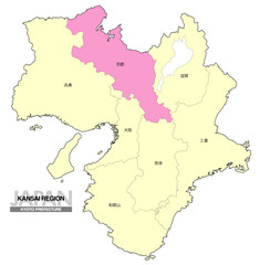 Fototapeta premium [日本地図] 関西地方 京都府の府県名入り位置地図