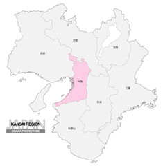 Fototapeta premium [日本地図] 関西地方の大阪府の府県名入り位置地図