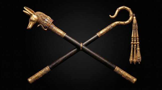 Ancient egyptian crook and flail symbols of pharaonic power with egyptian