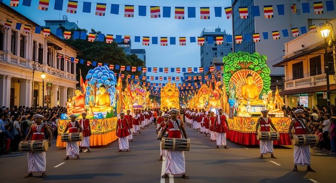 Esala Perahera Festival with Dancers and Drummers in Sri Lanka